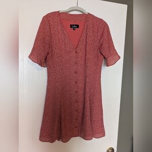 Lulu's Red Floral Button-Front V-Neck Ruffle Sleeve Short Dress XS